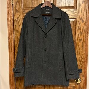 CALVIN KLEIN Wool Blend Quilted Insulated Mens Coat, Small, Charcoal Gray